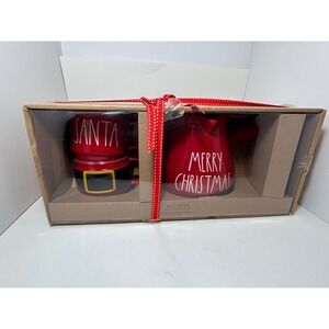Rae Dunn Merry Christmas Cocoa Pot and Stacking Mugs Set Red Santa Belt New